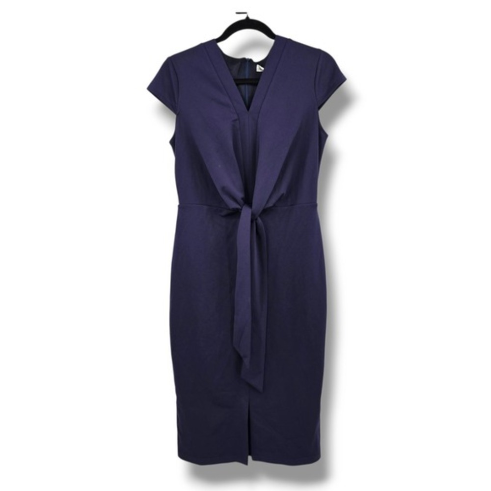 New Grace Karin‎ Navy Blue Tie Front V-Neck Career Office Sheath Dress M